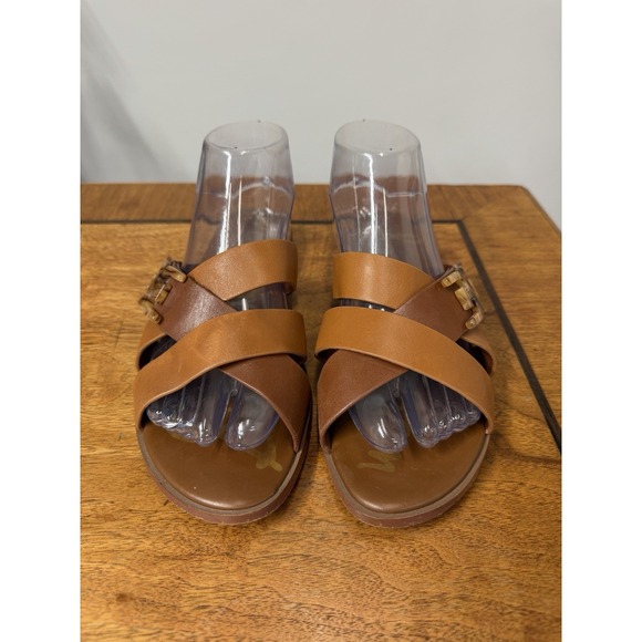 Sam Edelman Shoes - Sam Edelman Ezra Women's 8.5 Brown leather Cross slide Slip On sandals logo